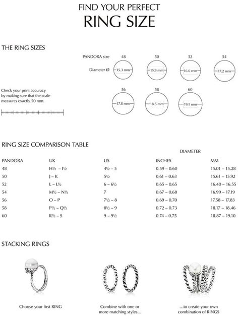 Printable Ring Size Chart Pandora Free Download And Print For You