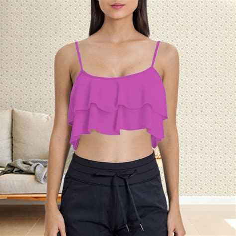 Pink Womens Plus Tankinis Ruffled Bikini Top Swim Top Falbala Swimsuit Top For Women Bathing