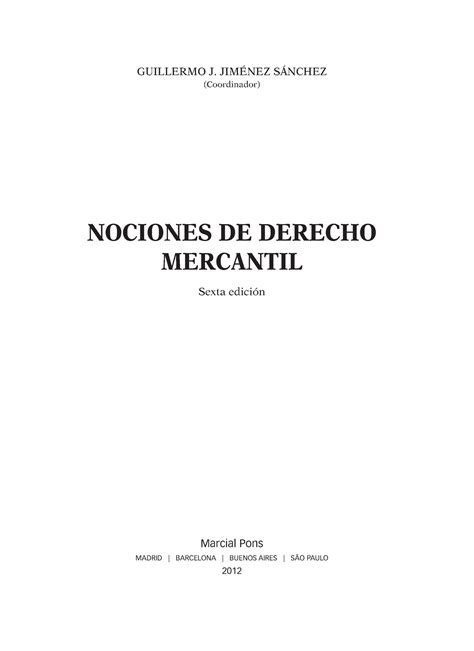 Nociones De Derecho Mercantil Guillermo J JimÉnez SÁnchez