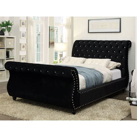 Furniture of America Rabin Glam Sleigh Bed, California King, Black ...