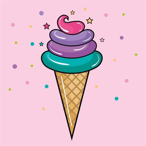 Premium Vector Colorful Ice Cream Cone With Stars