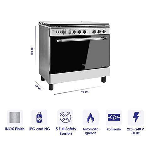 Super General Gas Cooking Range 5 Gas Burners 90x60 Cm Stainless Steel Sgc 901 Fs Online At