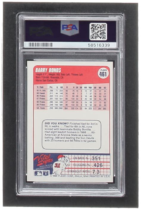 Barry Bonds 1990 Fleer 461 PSA 8 Pristine Auction