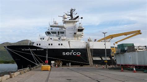 Serco SD Northern River RN Auxilliary ship sailing into Heysham port ...