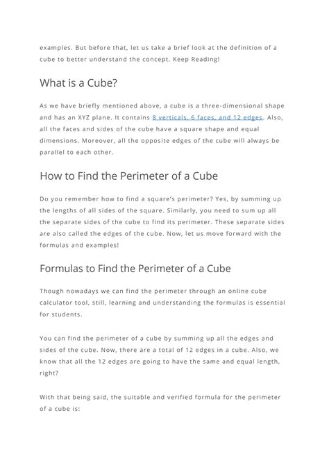 SOLUTION: The perimeter of a cube formulas examples and more - Studypool