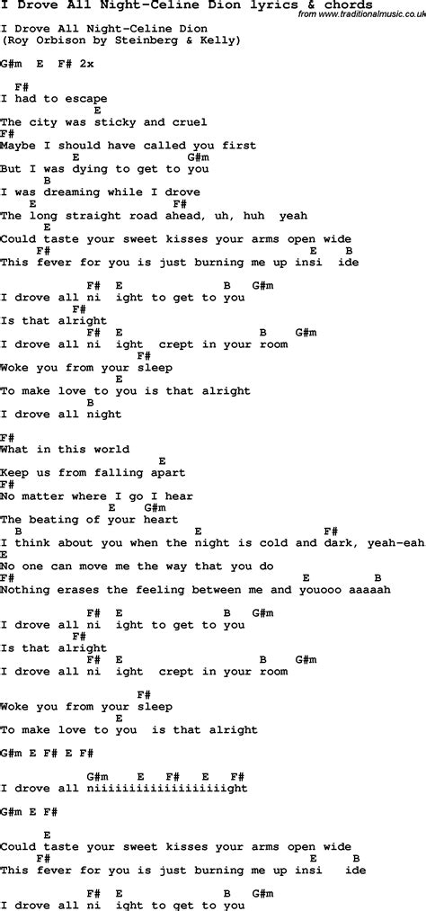 Love Song Lyrics For I Drove All Night Celine Dion With Chords