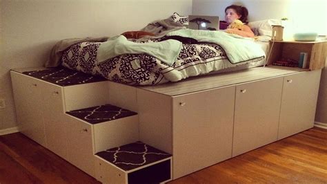 Diy Queen Bed Frame With Storage Staircase Ikea Platform Bed Diy