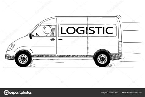 Cartoon Of Fast Driving Generic Delivery Van With Logistic Text Stock