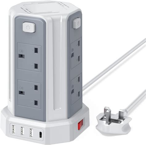 Tower Extension Lead With USB Slots 2M 13A 3250W 4 USB Ports And 8