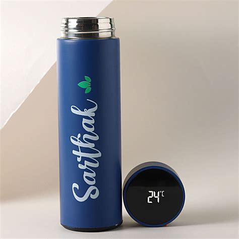 Buysend Personalised Blue Led Temperature Bottle Online Fnp