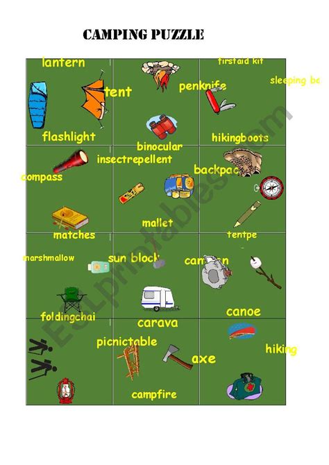 Camping Words Puzzle ESL Worksheet By EstherLee76