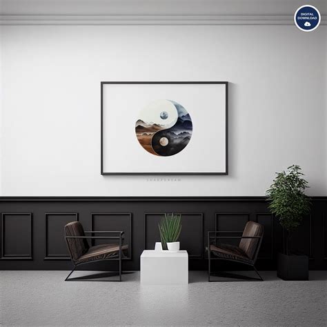 Yin Yang Wall Art Printable Zen Yin And Yang Poster Brown And Blue