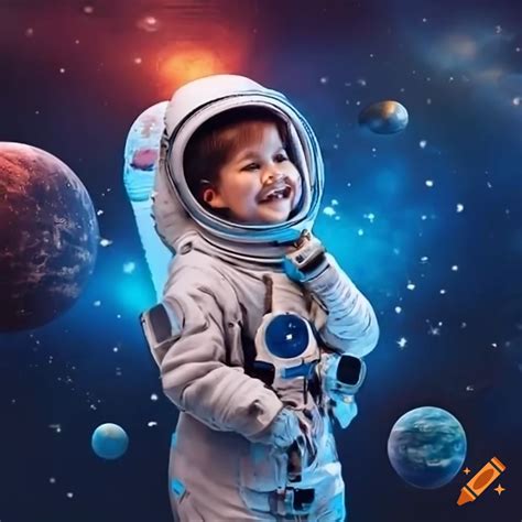 Smiling Kid Dreams Of Being Astronaut Surrounded By Planets On Craiyon