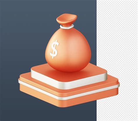 Premium Psd D Isometric Of Orange Money Bag With Podium Icon For Ui