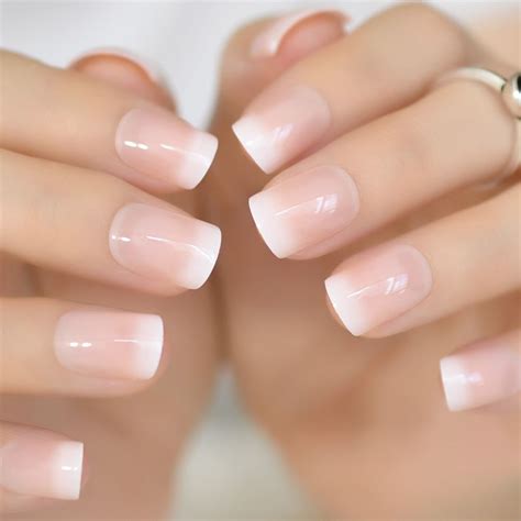 Pink Nude White French Fake Nails Squoval Square Uv Gel False Press On