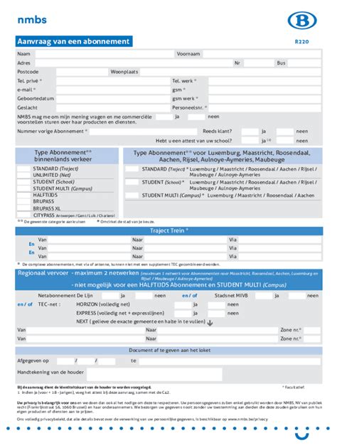 Invulbaar Online Aanvraag Van Een Abonnement Faxnummer Email Afdrukken