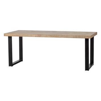 WOOOD Tablo Eettafel Mangohout Whitewash Visgraat Met U Poot 180x90 Cm