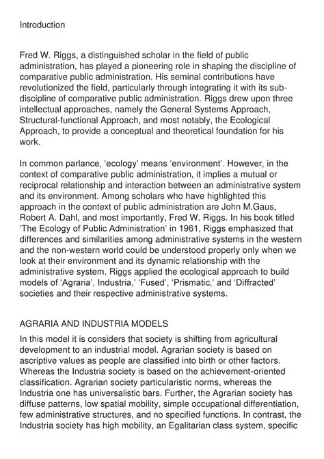 Ecological Model Riggs Introduction Fred W Riggs A Distinguished