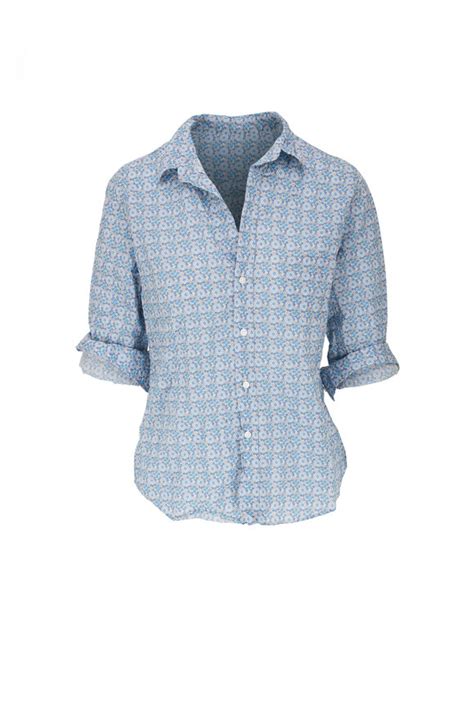 Frank Eileen Barry Blue Floral Button Down Shirt