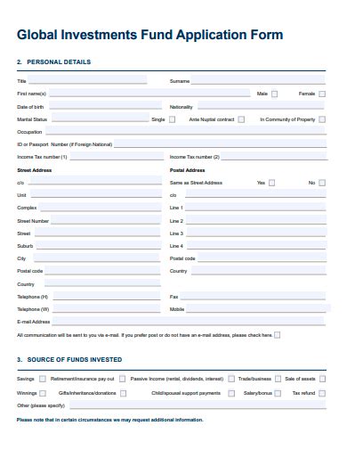 Free Investment Application Form Samples In Pdf Ms Word