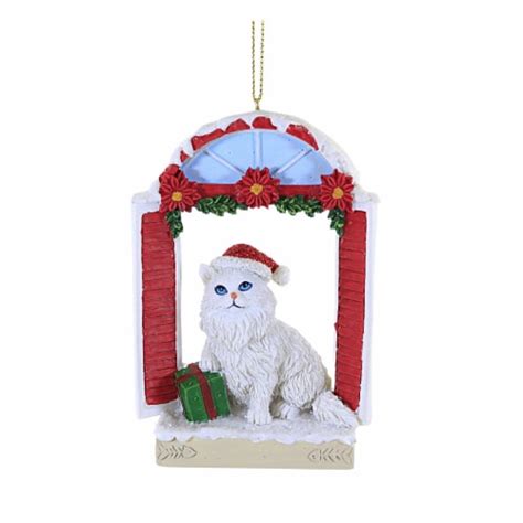 Holiday Ornament Cat In Window Polyresin Christmas Feline E0725 White 1 Fred Meyer