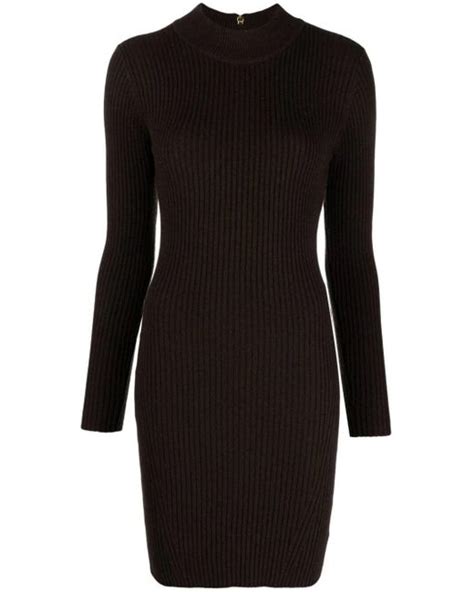 Michael Michael Kors Long Sleeved Ribbed Knit Minidress In Black Lyst