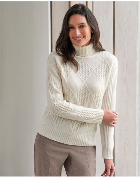 Soft White Cashmere Textured Roll Neck Sweater Pure Collection