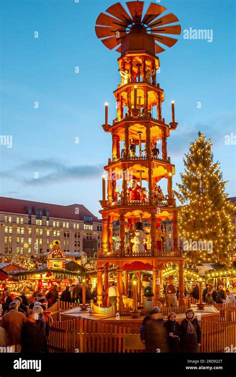 Large Illuminated Wooden Christmas Pyramid At The Christmas Market In