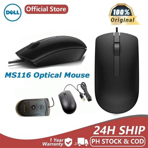 Dell Ms116 Optical Usb Wired Mouse Mice For Pc And Laptop Shopee