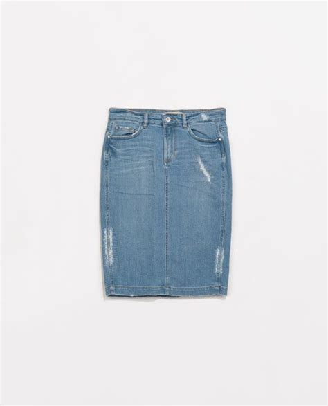 Ripped Denim Pencil Skirt Skirts Woman Zara United Kingdom