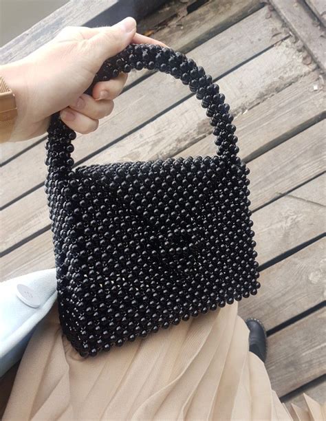 Vintage Black Pearl Bag Diy Beaded Handbag Pearl Bag Beaded Bags Bags