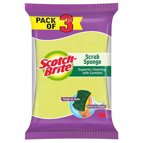 Scotch Brite Scrub Sponge Ideal For Dishwash Liquid Pack Of 3 10cm X