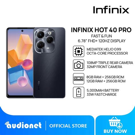 Infinix HOT 40 Pro 8GB 12GB 256GB Helio G99 6 78 120Hz IPS LCD 108MP Triple Rear Cam