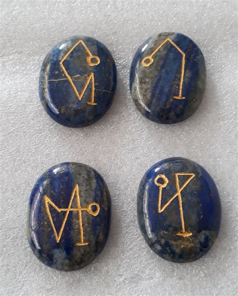 Sunyik Oval Lapis Lazuli With Engraved Usui Symbols Palm Stone Worry