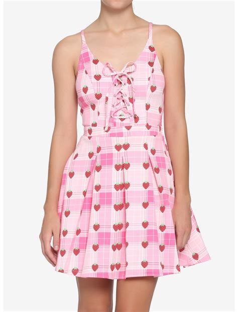 Strawberry Plaid Lace Up Dress Hot Topic