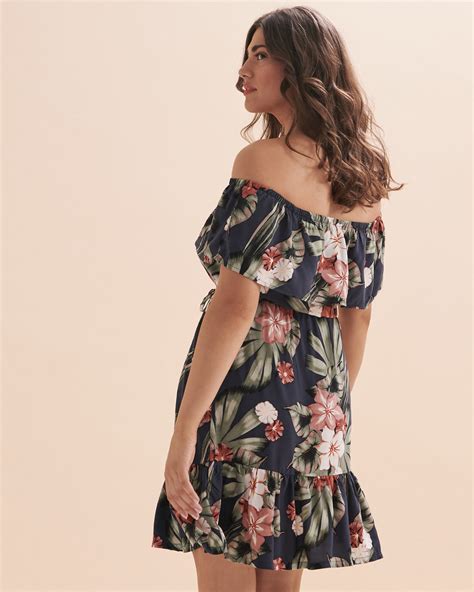 TURQUOISE COUTURE Off The Shoulder Short Dress Tropical Floral Bikini Village