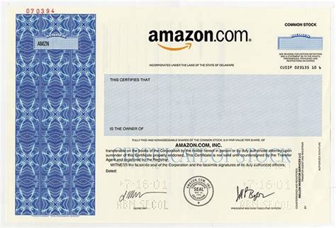 Amazoncom Inc 2001 Specimen Stock Certificate Archives