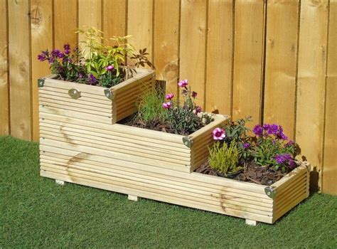 3 Tiered Garden Level Steps Planter Wooden Decking Patio Trough Etsy