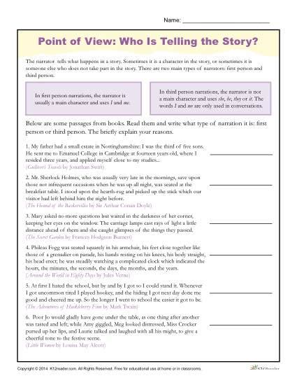 Point Of View 4th Grade Worksheets