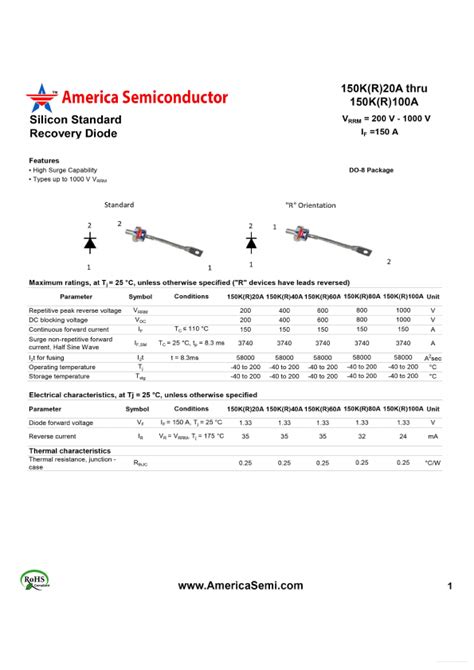 K A Datasheet Diode Equivalent America Semiconductor