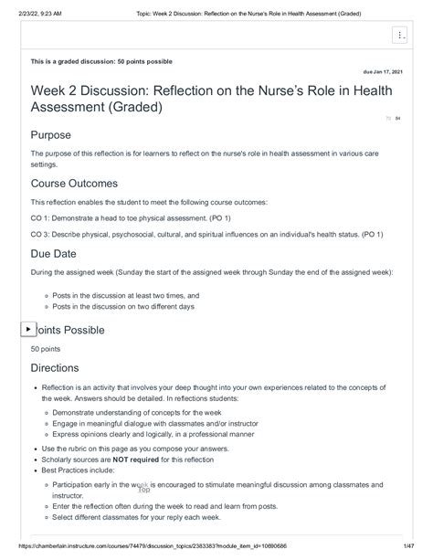 Nr Week Discussion Reflection On The Nurse S Role In Health