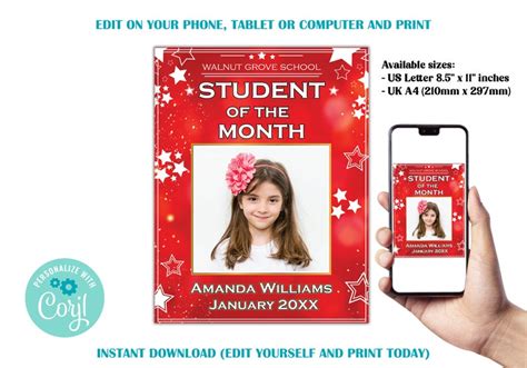 Editable Student of the Month Certificate Template Classroom - Etsy