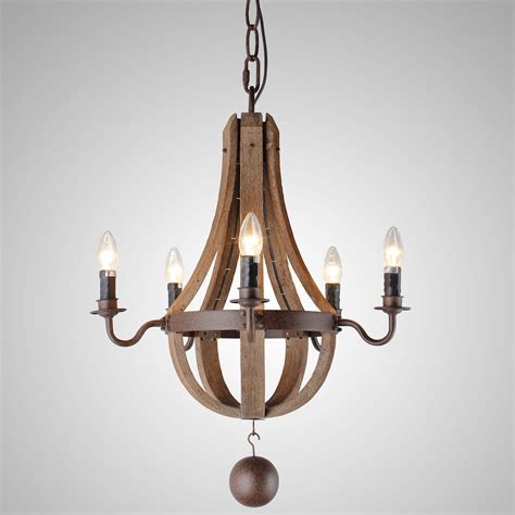 5 Light Candle Style Chandelier In Iron Frame And Rustic Finish