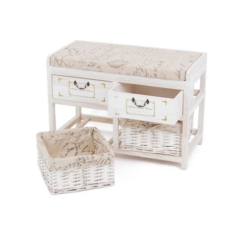 Wooden Cabinet Seat 4 Drawers White