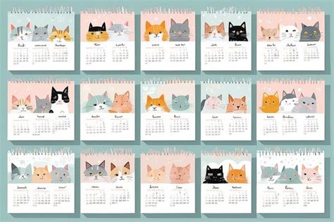 Premium Photo Calendar 2024 With Cute Hand Drawn Vector Cats Calendar