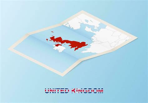 Folded Paper Map Of United Kingdom With Neighboring Countries In