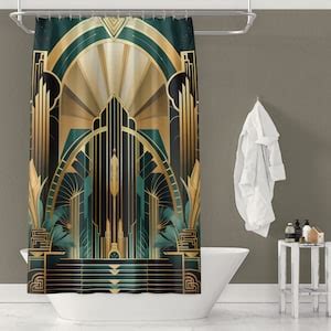 Art Deco Shower Curtain Bespoke Bathroom Decor Retro Etsy