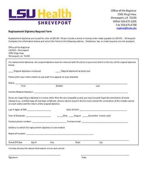 Fillable Online Replacement Diploma Request Fax Email Print PdfFiller