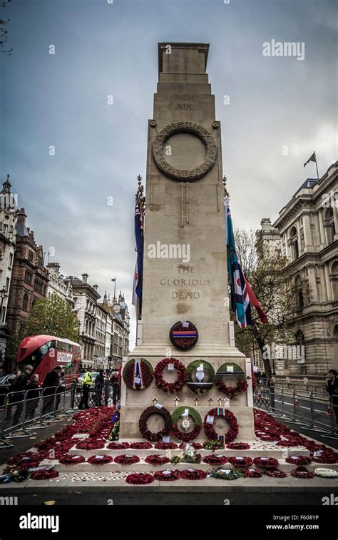 London, UK. 9th November, 2015. Poppy wreaths at the Cenotaph for Remembrance Day. Bailey-Cooper ...