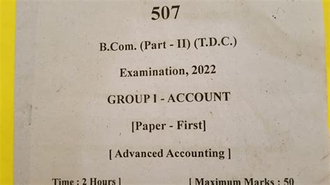 Advanced Accounting Question Paper Bcom 2nd Year Question Paper 2022